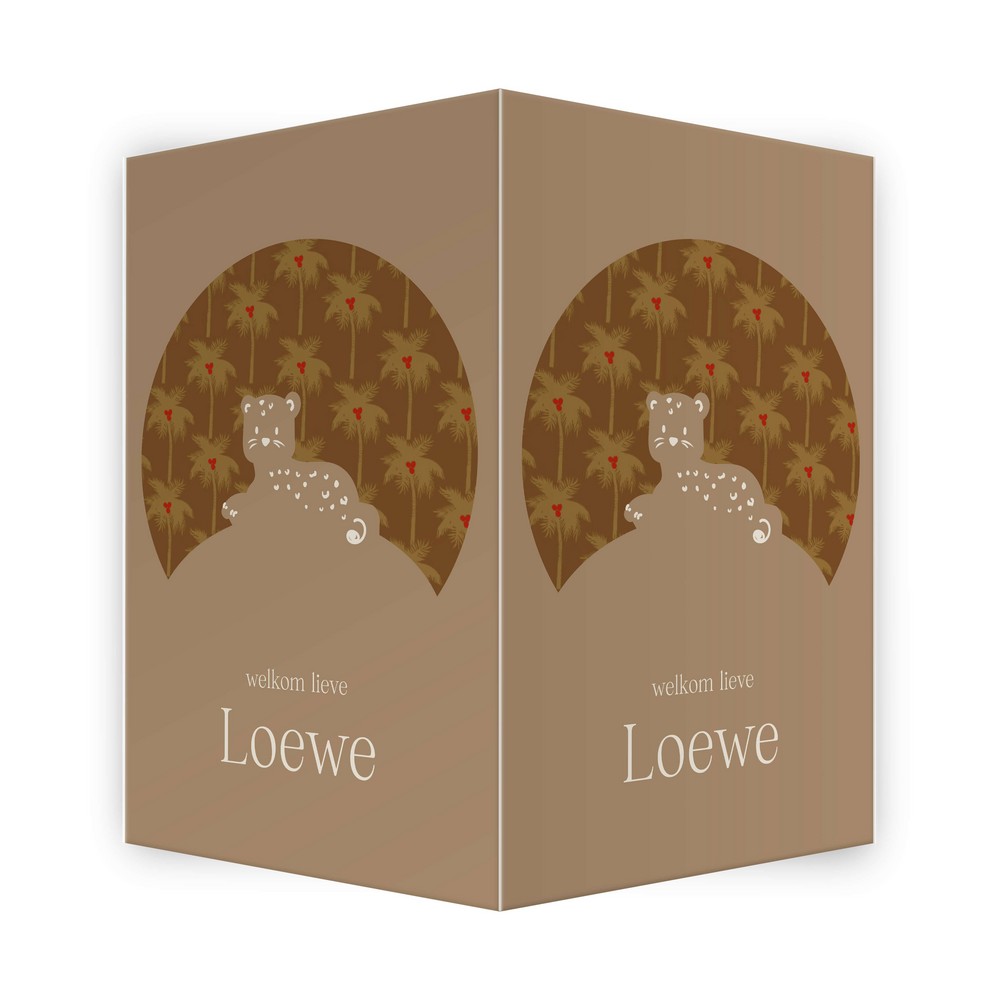 Jungle geboortebord met luipaard in neutrale beige kleuren