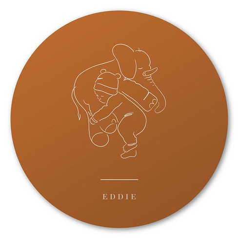 Ronde raamsticker lijntekening baby met olifant 60x60 - Eddie