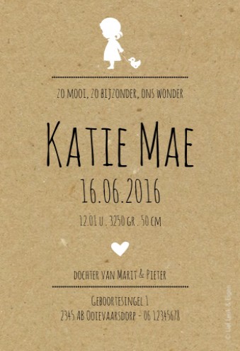 Geboortekaartje Katie - DIY kraft