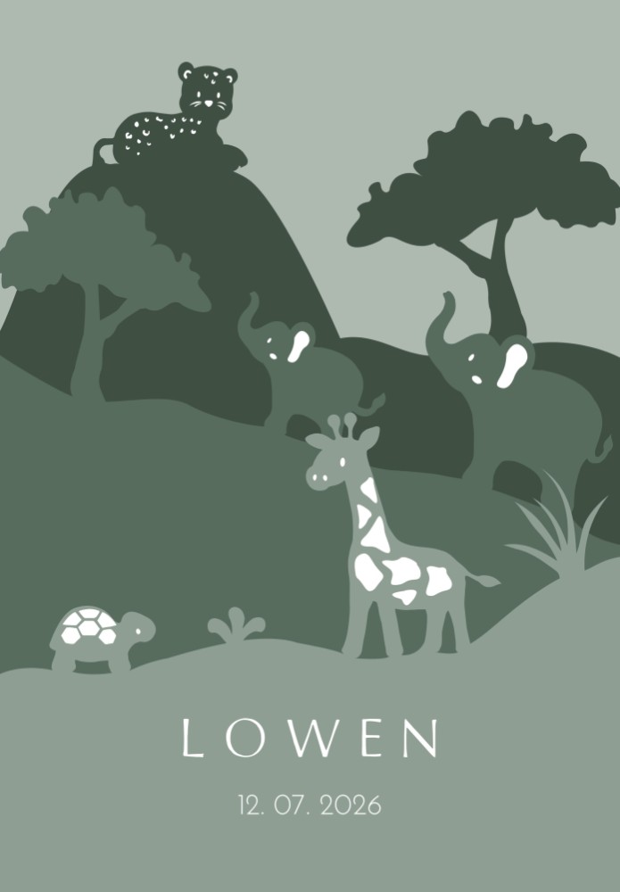 Speelse jungle mini poster met dieren - Lowen