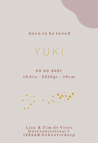 Trendy geboortekaartje spots - Yuki achter