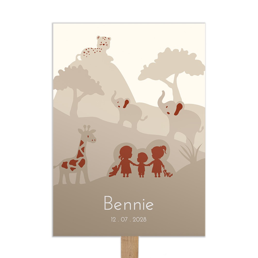 Tuinbord jungle skyline voor een derde kindje met grote zussen - 50x70 cm