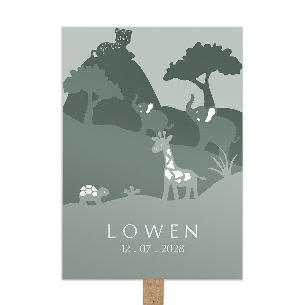 Tuinbord jongen of meisjes met dieren in jungle thema 50x70