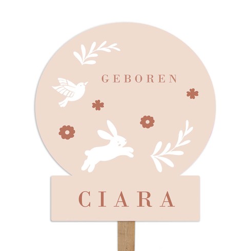 Tuinbord met konijn en vogeltje en bloemen - Ciara