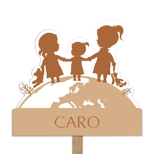 Tuinbord met drie zusjes op een wereldbol - Caro
