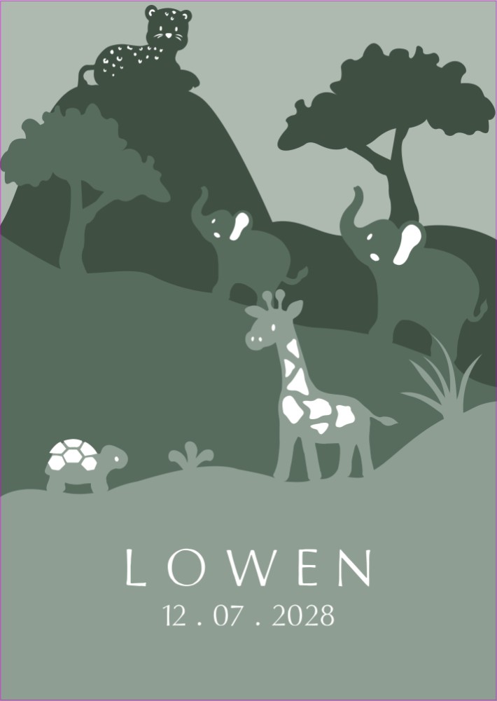 Tuinbord jongen of meisjes met dieren in jungle thema 50x70