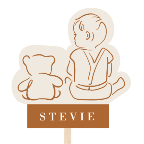 Tuinbord jongen zittend met beer - Stevie
