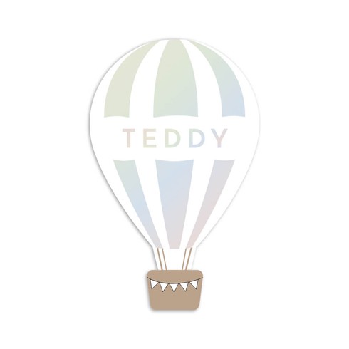 Geboortekaartje luchtballon vorm en regenboog folie - Teddy
