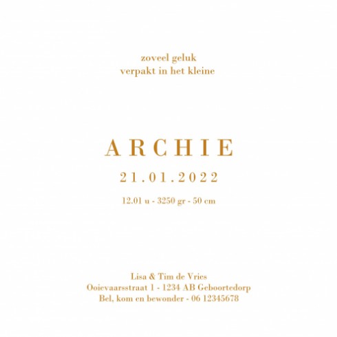 Velvet geboortekaartje bruin regenboog - Archie binnen