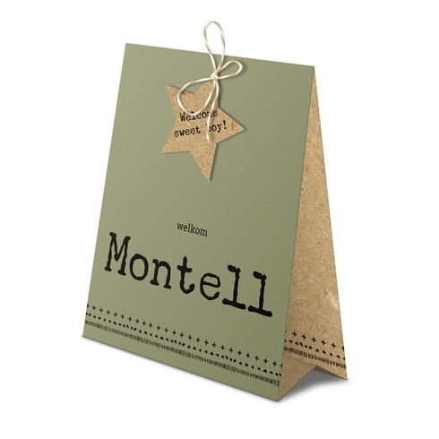 Stoer tentkaartje met kraftlook en donkergroen en ster labeltje - Montell