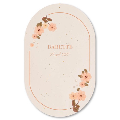 Ovaal geboortekaartje met bloemen - Babette