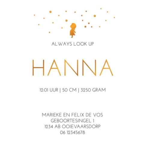Warmrood geboortekaartje silhouette - Hanna
