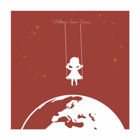 Geboortekaartje silhouette wereldbol schommel meisje - Pippa voor