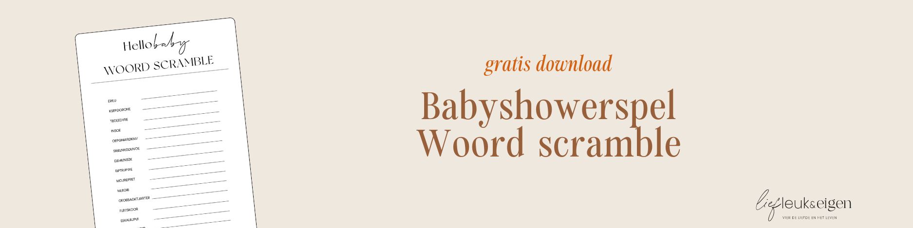 Babyshower spel woord scramble