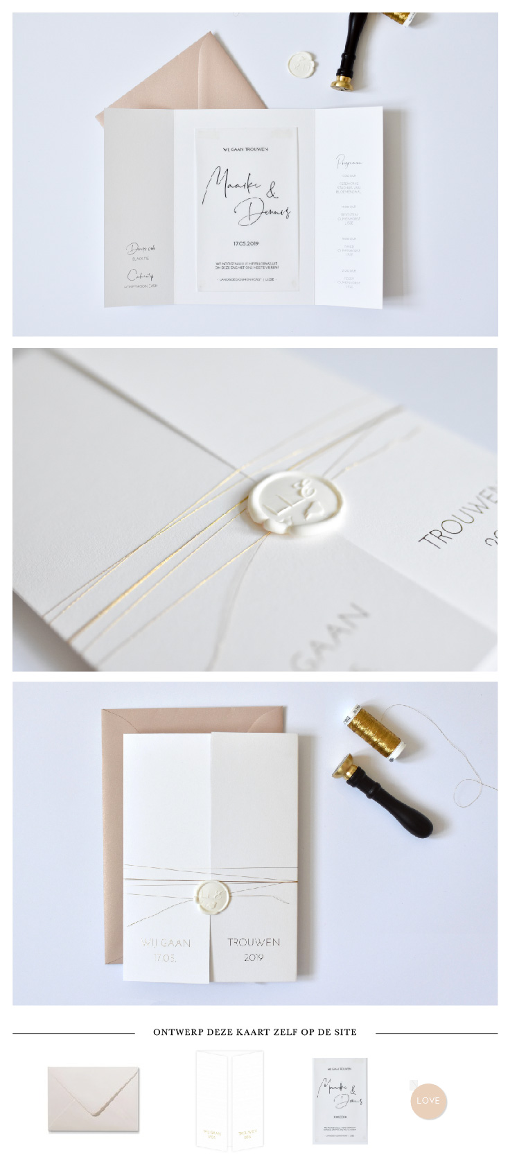 Chique trouwkaart met goudfolie op prachtig papier